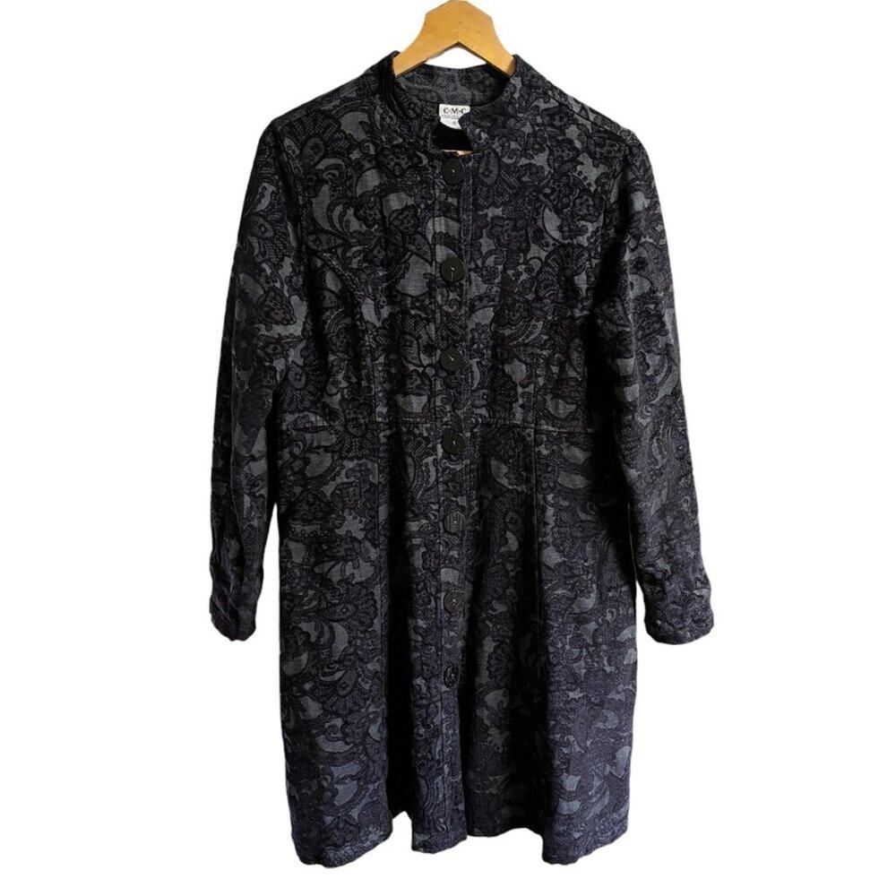 VTG CMC COLOR ME COTTON Black Tapestry Brocade Coat OR Dress SZ S